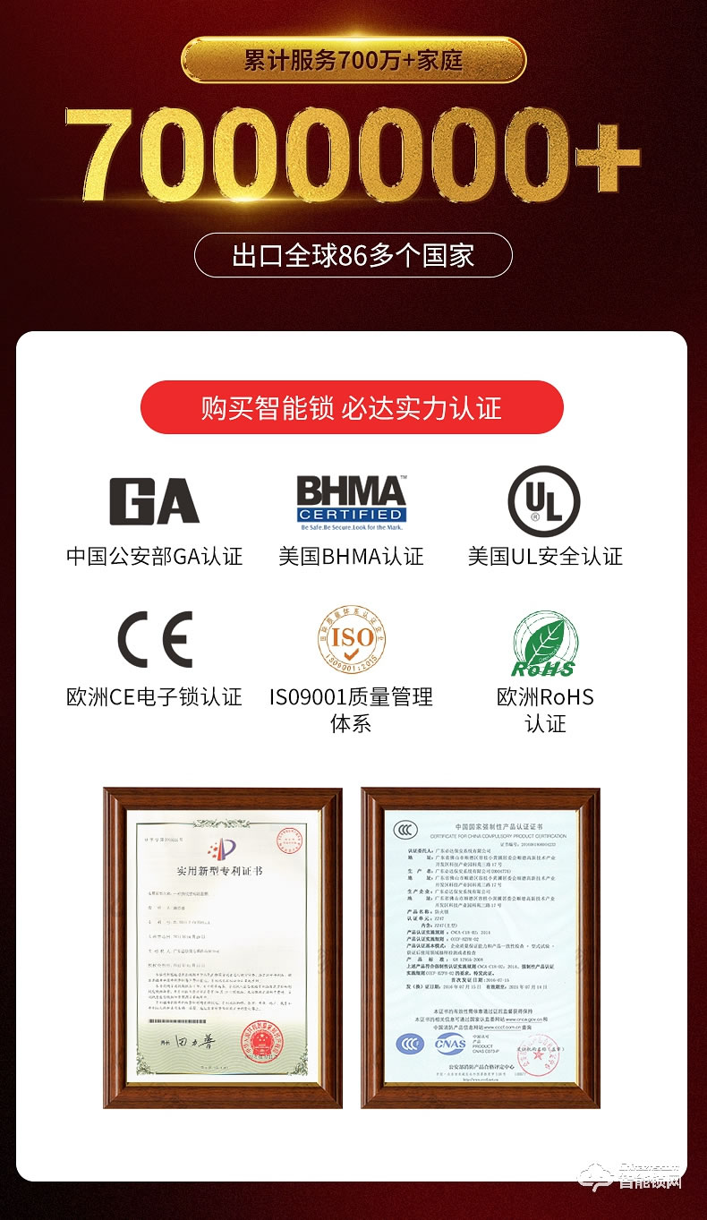 必达智能锁A6 升级黑晶面板  安防一步到位